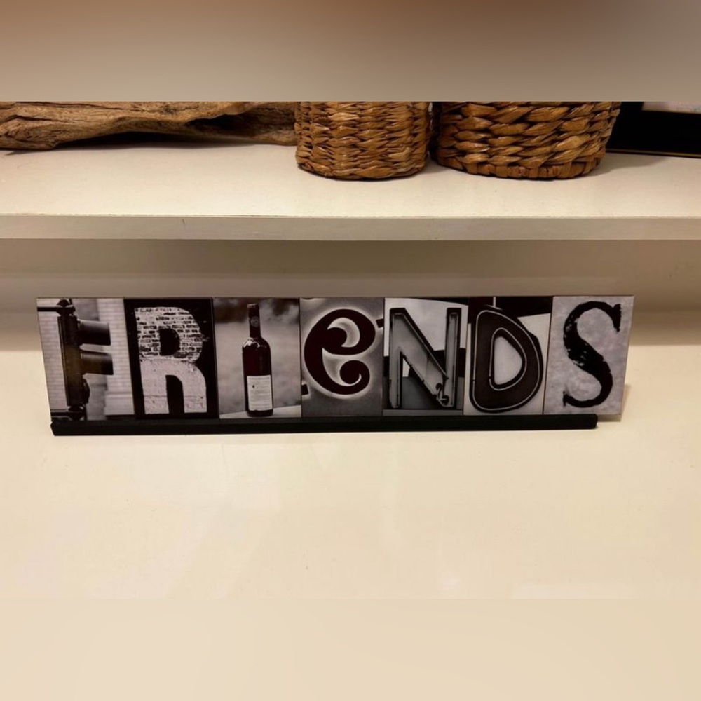Home decor - tiled “friends” display. No damage. Black and white.
